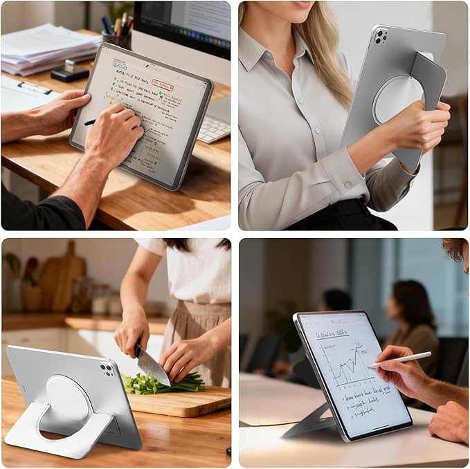 Nillkin Adhesive Tablet Stand, 0.14 inch Invisible Slim iPad Holder, Stepless Adjustable Stand, Built-in Back Magnets, Compatible with Tablets Up to 10.4-13.2 inch, Grey