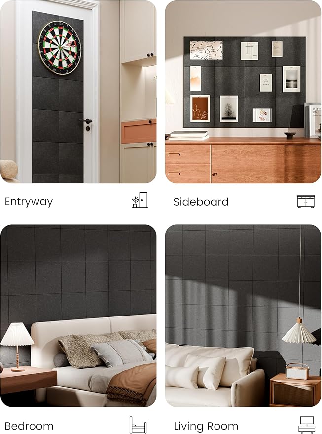 Bumusty Large Cork Board 47"x35" Alternative - 12 Pack Felt Wall Tiles with 70 Safe Removable Adhesive Tabs, 30 Pushpins, Cork Boards for Walls Pin Board Bulletin Board Office Decor (Charcoal Gray)