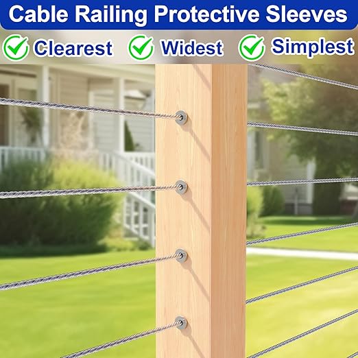 Steel DN Mate 50 Pack Stainless Steel Protector Sleeves for 1/8 Stainless Steel Cable Railing, T316 Marine Grade Cable Protector Sleeves for Deck Railing System, Come with a Drill Bit DE05