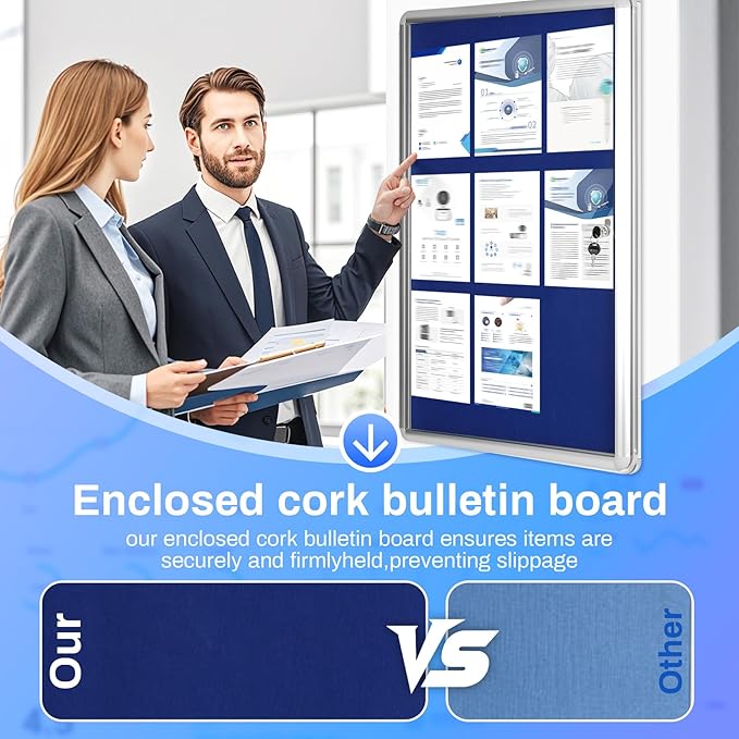 Magula 36"x24" Enclosed Bulletin Board Tamper-Proof Dispaly Case, Aluminium Frame, Shatter Resistant Lockable Bulletin Board, Lockable Noticeboard for School, Office, Commercial, Hospital etc