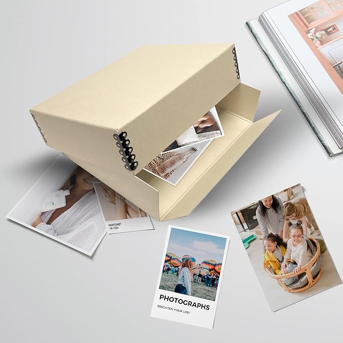 Lineco Museum Archival Storage Box, 9.25x11.75x3 in. Drop Front Design. Acid-Free with Metal Edge. Organize Photos, Pictures, Prints, Documents, Crafts, DIY. Tan, 1 Pack
