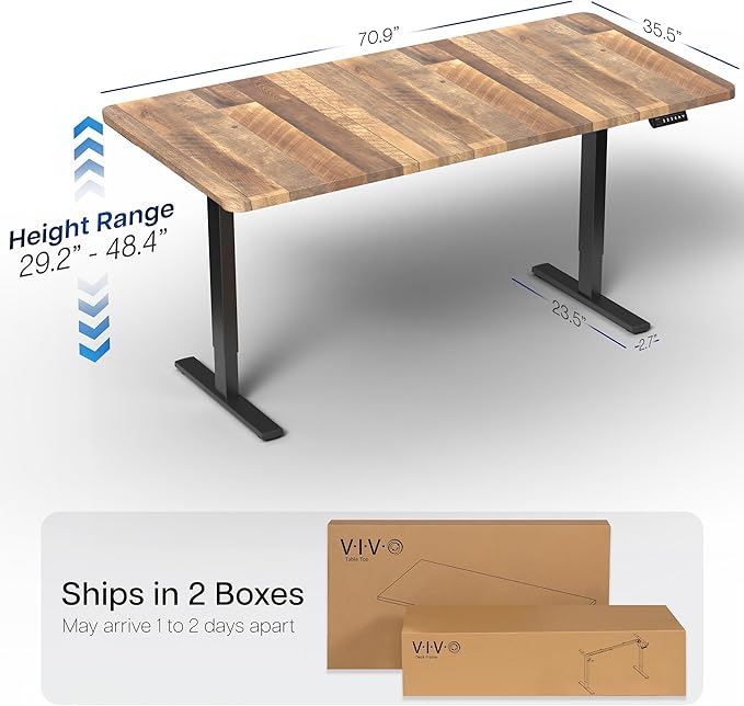 VIVO Electric 71 x 36 in Standing Desk, Memory Height Adjustment, 1B Series, Holds 220 lbs, Reclaimed Wood Top Black Frame, DESK-KIT-1B7P-36