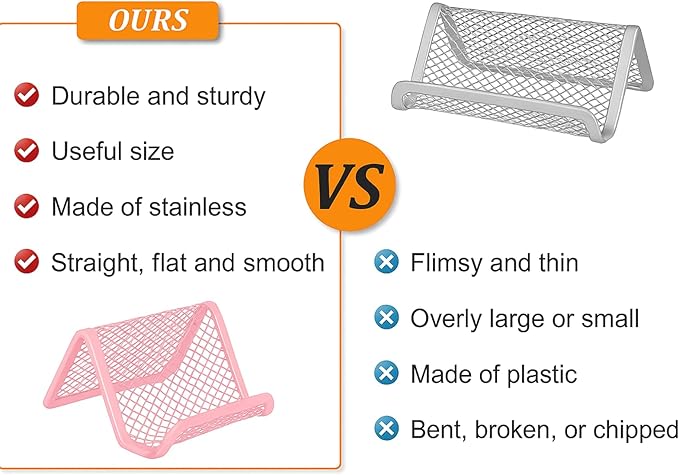 EMOMAS Business Card Holder for Desk, Office Desktop Business Card Display Holder, Mesh Business Card Holder, Desk Accessories for Women and Men, Pink(3 Pack)