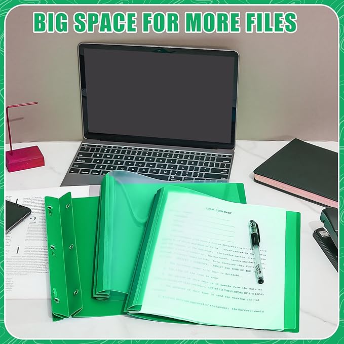 Teling 72 Pack Clear Front Report Covers Bulk Business Report Covers Plastic Presentation Folders Resume Portfolio Folder Paper Binder with 3 Prongs for Presentation Document School Office (Green)