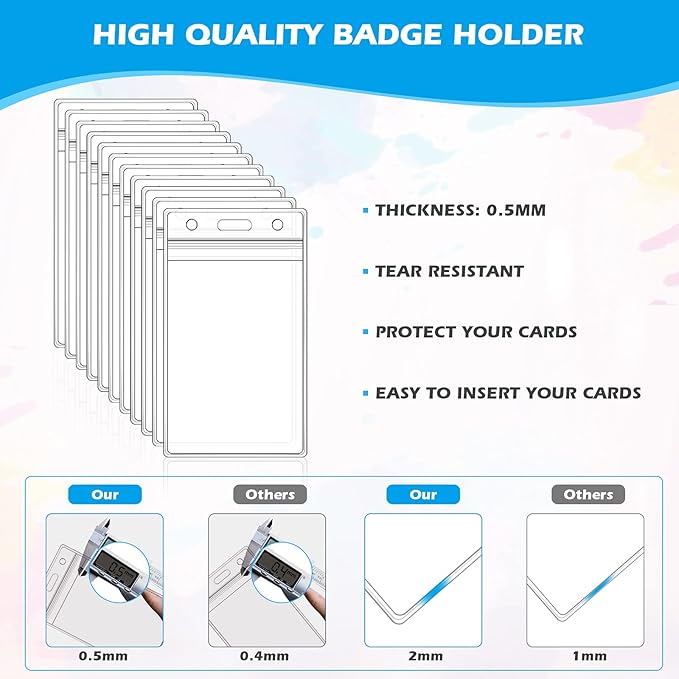 50Pcs ID Badge Holder Vertical Name Tag Holder Clear Plastic Name Badge ID Card Holders with Waterproof Resealable Zip for Office, School, Conference
