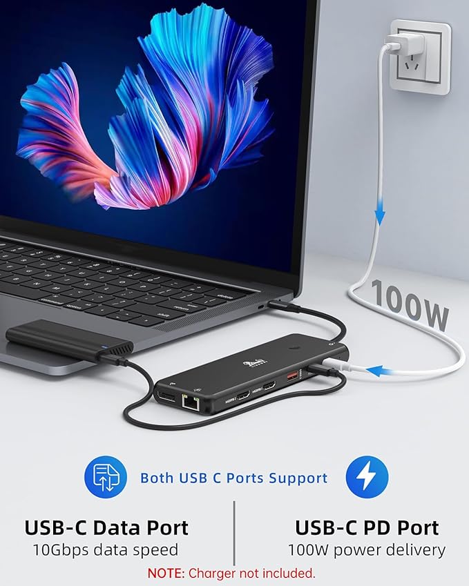 LIONWEI USB C Docking Station Dual Monitor 13 in 1 USB C Hub, Triple Display, 8 USB C/A Ports, Ethernet, Audio, Laptop Dock for MacBook,Dell,HP,Lenovo,Surface