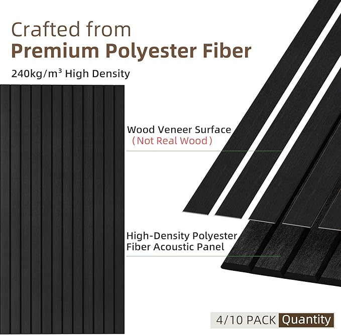 TO-TH Wood-Look Acoustic Wall Panels, 10 Pack 47.2” x 23.6” Sound Panels, Decorative Wood Panels for Wall Sound Dampening Panels for Home, Office, Basement, Smoky with Mitered Edges