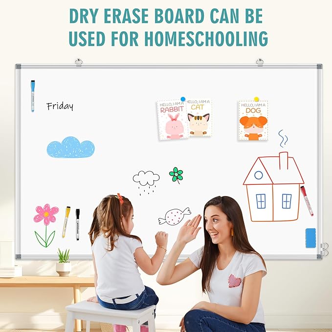 Large Whiteboard Dry Erase Board for Wall, 72"x40" Aluminum Frame Magnetic White Board with Long Pen Tray, Wall-Mounted White Board for School, Office and Home