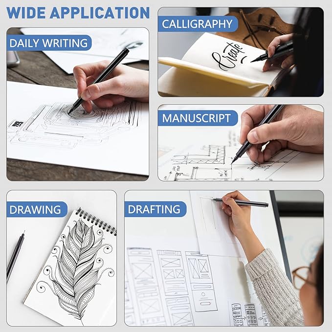 YISAN Drawing Art Pens,Micro Fineliner Pens,Fine Tip Manga Markers for Artist Sketch Technical,Black,12 Set,902195