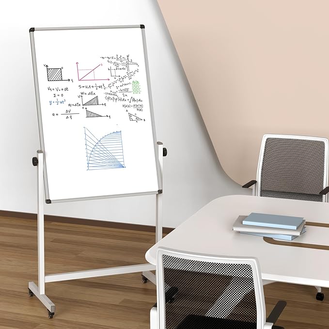 UIFER Rolling Whiteboard, 44 x 26 Double Sided Magnetic Dry Erase Board Height Adjustable Whiteboard on Wheels with Sturdy Aluminum Frame for Home Office Classroom