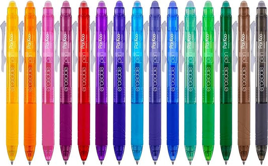 ParKoo Erasable Gel Pens, 15 Colors Retractable Erasable Pens Clicker, Fine Point 0.7mm, Make Mistakes Disappear, Assorted Color Inks for Drawing Coloring Writing Planner
