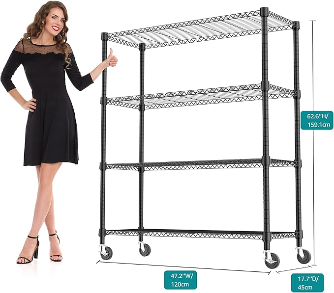 M MZG 4 Tiers Shelf 1400 lbs Steel Storage Shelving Utility Shelving Unit Steel Organizer Wire Rack for Home,Kitchen,Office,Garage Black 17.7" D x 47.2" W x 62.7" H