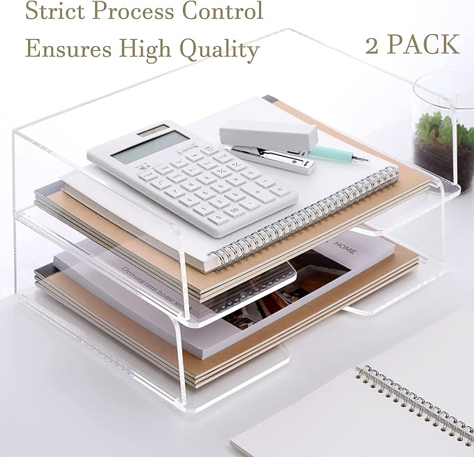HeZone Acrylic Paper Tray Desk Organizers and Office Suplies Document Storage Enlarged Letter Tray Clear Paper Organizer (Large Horizontal)…