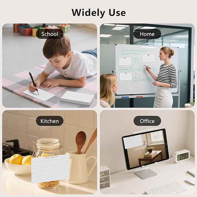 250 Count Index Cards 3 x 5 Inch, Heavyweight White Lined Note Cards Portable Ruled Flash Cards Perfect for Studying and Organizing, Note Taking Study Flashcards for Home, School and Office