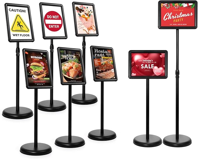 Dyna-Living Sign Stands for Display 8.5 x 11 Inch, 8 Packs Adjustable Sign Holder Stands, Pedestal Sign Holder with Heavy Duty Base for Sign Standing Display, 360° Rotation Floor Standing Sign Holder