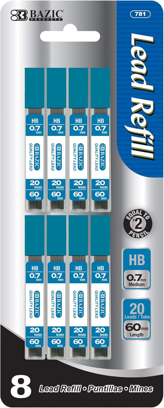 BAZIC Mechanical Pencil Lead Refills HB 0.7mm (160 Count/Pack), Pencil Lead Refill, 1-Pack