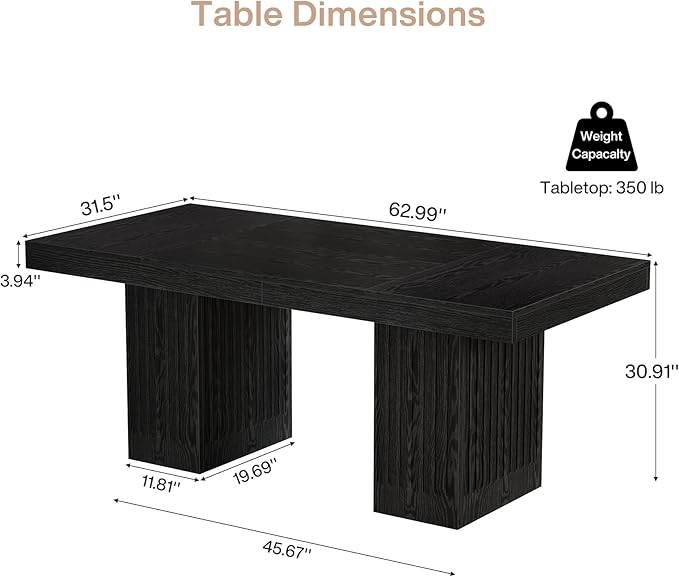 Tribesigns 63 Inch Executive Desk, Modern Office Computer Desk with Heavy Duty Double Pedestal, Large Study Writing Table Business Furniture for Home Office, Black