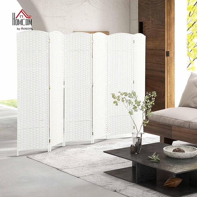 HOMCOM Room Divider, 6 Panel Folding Privacy Screen, 5.6' Tall Freestanding Wall Partition for Home Office, Bedroom, White