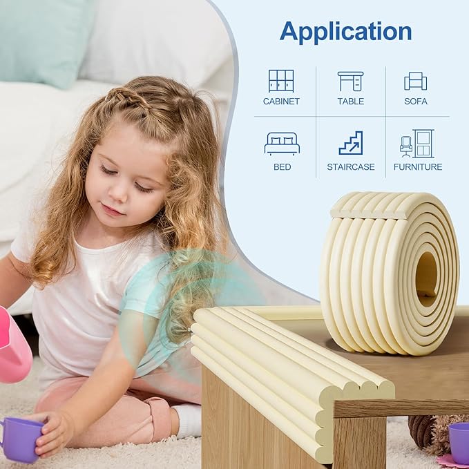 Edge Protector,Baby Proofing Baby Edge Protector Strip Safety,Soft Rubber Foam Padding,Edge Corner Guards Protector Corner Edge Bumpers for Furniture (Black, 16.4Ft x 3.15" W x 0.31" Th)
