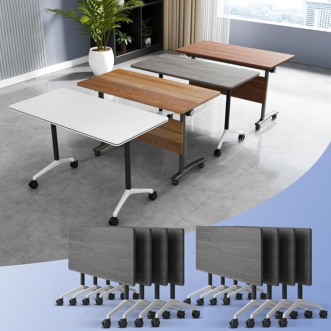 Conference Table Flip Top Mobile Conference Room Tables,Folding Conference Table with Wheels,Large Meeting Training Seminar Table Saving Space for Office Classroom(8C,61'')