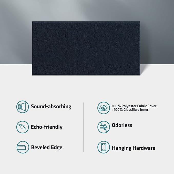 UMIACOUSTICS 4 PCS Acoustic Panels with Hanging Hardware, 2” Thick Fiberglass Sound Proof Panels for Studios, Office, Home Theater Ceiling or Wall- Navy Blue