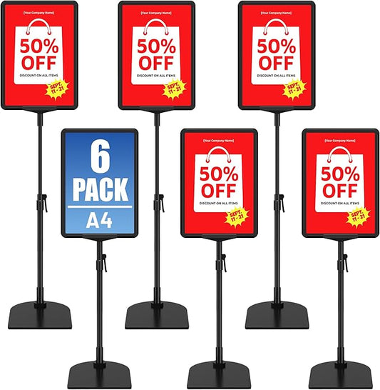 VAIIGO 6Pack Sign Stand for Display A4, Adjustable Poster Stand for Table Top & Floor, Floor Standing Sign Holder, Signage Stands for Business, Tradeshow, Store, Farm Display Stands