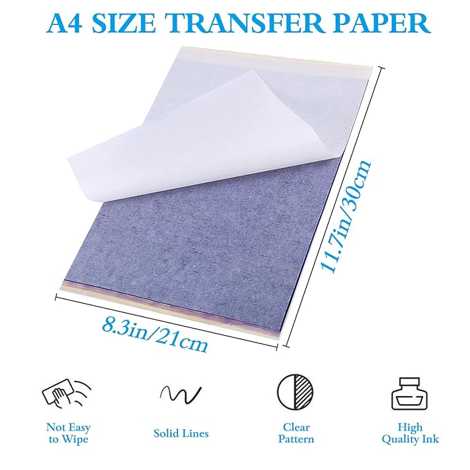 Yangna Tattoo Transfer Paper 100 Sheets Bulk A4 Thermal Stencil Paper for Tattoo Shops & Artists, 4-Layer for Copiers & Hand Drawing