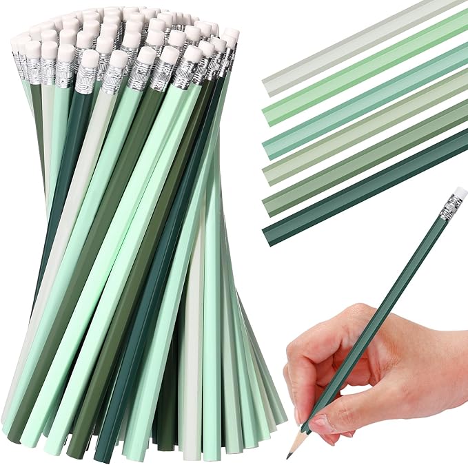 TecUnite 120 Pcs #2 HB Pencils with Eraser No 2 Unsharpened Wooden Hexagonal Pencils for Adults Gifts for School Exam art Learning Office Sketching(Green Series)