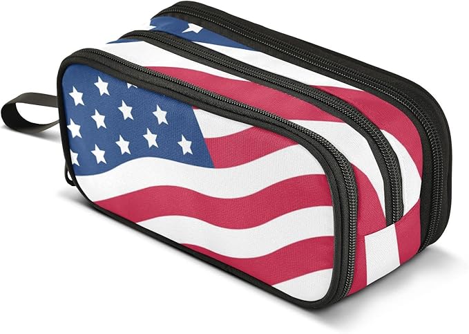 BOENLE USA American Flag Pencil Case Box Boys Girls Large Pencil Pouch Zipper Compartments Big Capacity Stationery Pen Bag Organizer for Kids Teens Adults School