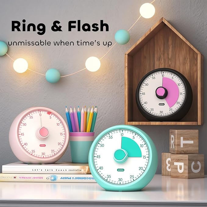 Visual Timer for Kids 60-Minute - Countdown Timer with Optional Alarm, Focus Tool for ADHD & Autism, Time Management for Homework, Chores, Office, Kitchen, Teaching & Study Routines (Green)