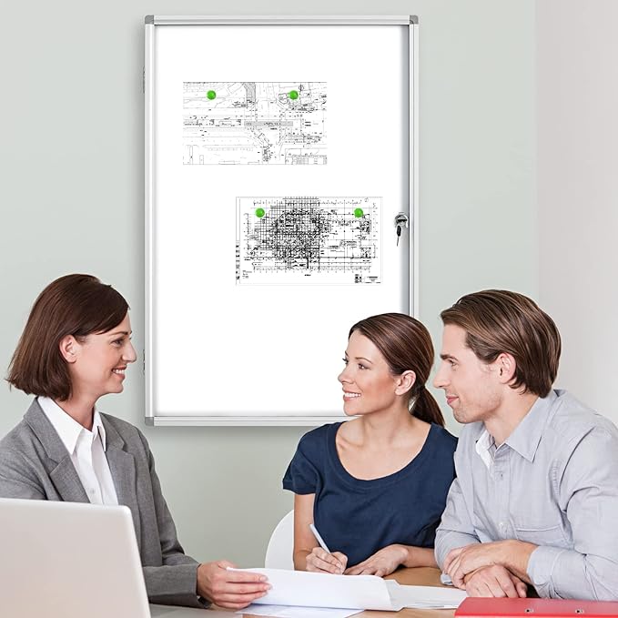 BEST BOARD Lockable Magnetic Enclosed 36x24 inches Dry-Erase whiteboard, Tamper-Resistant Wall-Mounted Display whiteboard, Aluminum-Framed Window whiteboard (White)