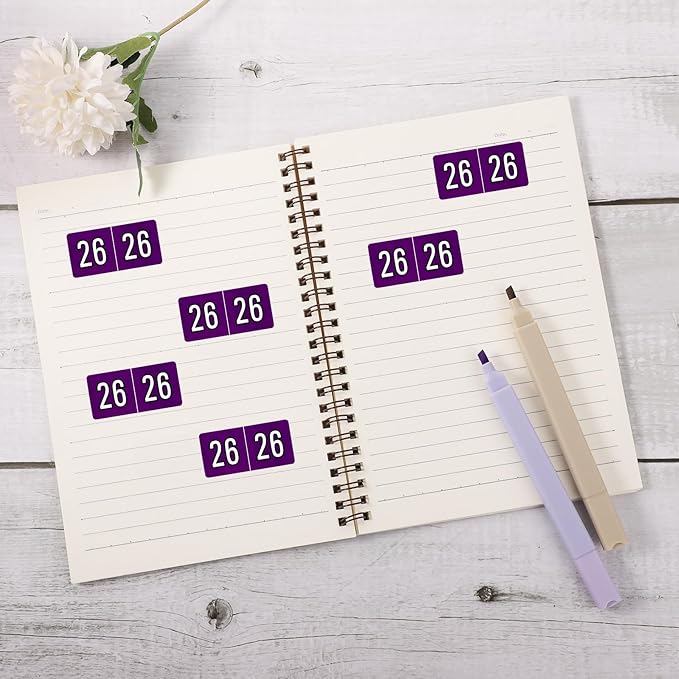 500pcs 2026 Year Stickers, 5x2.5cm/1.97x0.98in 26 Year Colored Self-Adhesive Chart Stickers File Folder Labels for Office Supplies (Night Purple)