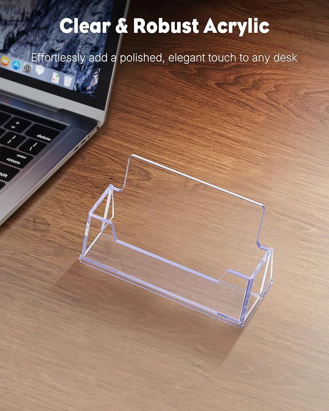 Uniclife 4 Pack Acrylic Business Card Holder for Desk 1 Slot Clear Business Card Display Stand for Men & Women Desktop Business Card Organizer Card Stand for Office Home Exhibition, 60 Card Capacity