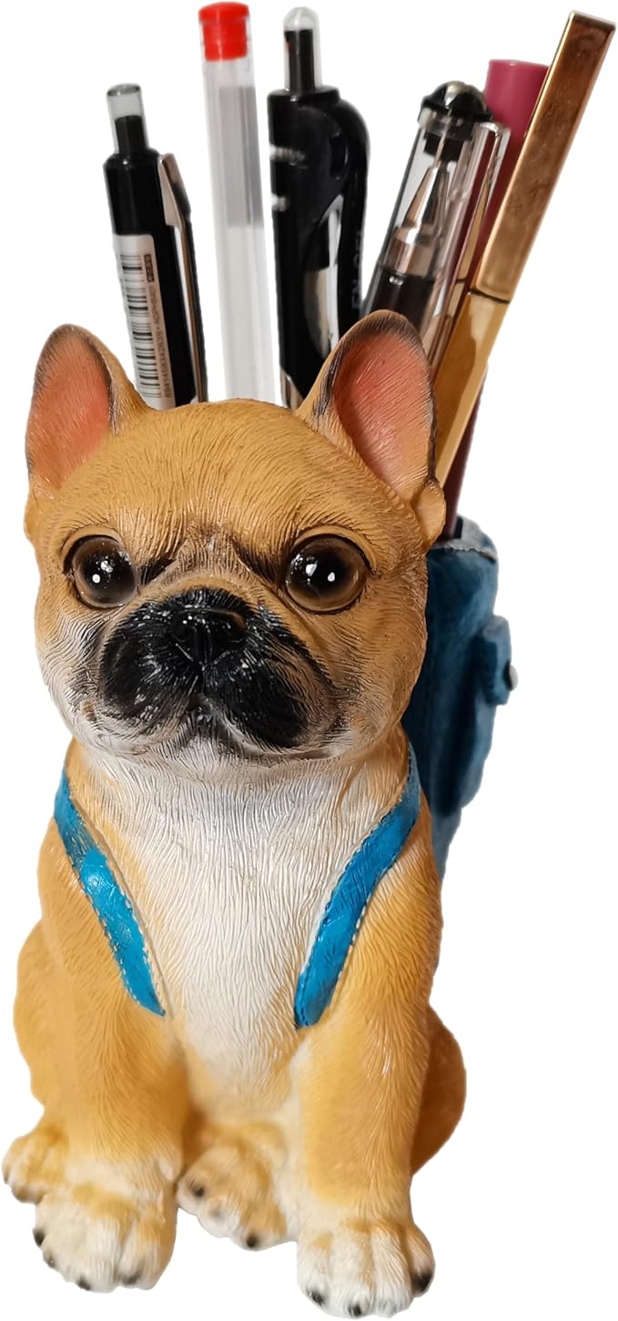 Photour Dog Pen Holder for Desk French Bulldog Gifts for Men Women and Kids Unique Pen Pencil Holder Cup Funny Desktop Organizer for Home Office School Desk Decor (French Bulldog)