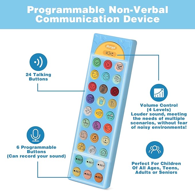 Joyreal AAC Device for Autism, Non Verbal Communication Tools for Speech Therapy & Stroke Rehab. Autism Talking Aids with 6 Programmable Buttons & Adjustable Volume, Autism Toys for Kids and Adults
