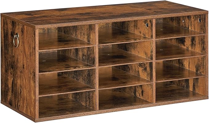 HOOBRO Countertop Mail Sorter Organizer, Wooden Literature Organizer, Student Mailbox for Classroom, Desktop Bill Organizer for Office Home School, 12 Compartments Rustic Brown FG43WF01