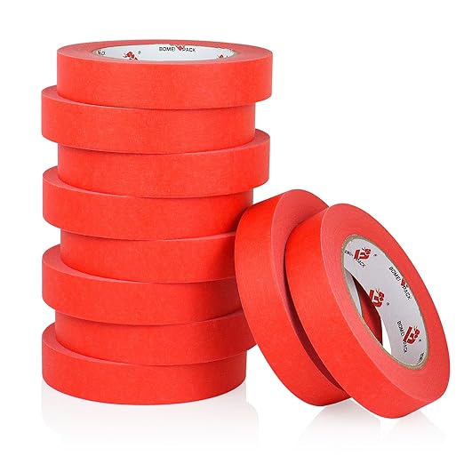 BOMEI PACK Red Painters Tape 1 Inch - Paint Tape 10 Rolls x 1 Inch x 55 Yards - Painter's Tape Red Masking Tape for Walls Painting, DIY Crafting, and School Projects, Total 550 Yards