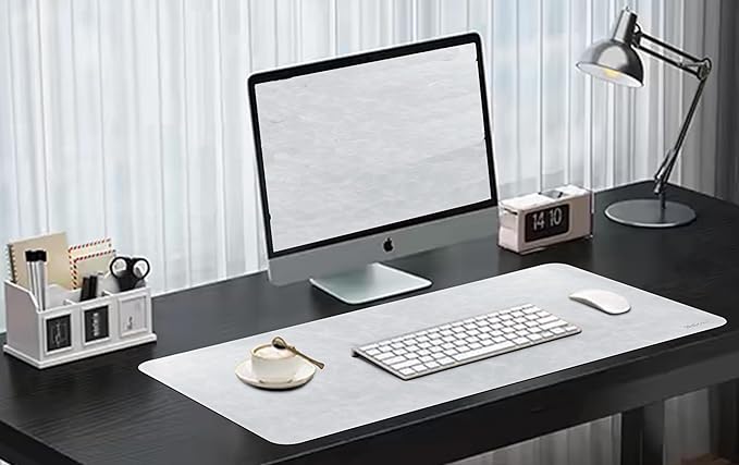 Huicon Faux Leather Desk Mat,31.5"x15.7" Non-Slip PU Leather Desk Pad, 2mm Thick Desk Blotter with Stiched line, Retro Large Mouse Pad, Laptop Pad for Office & Home Use (Light Grey)