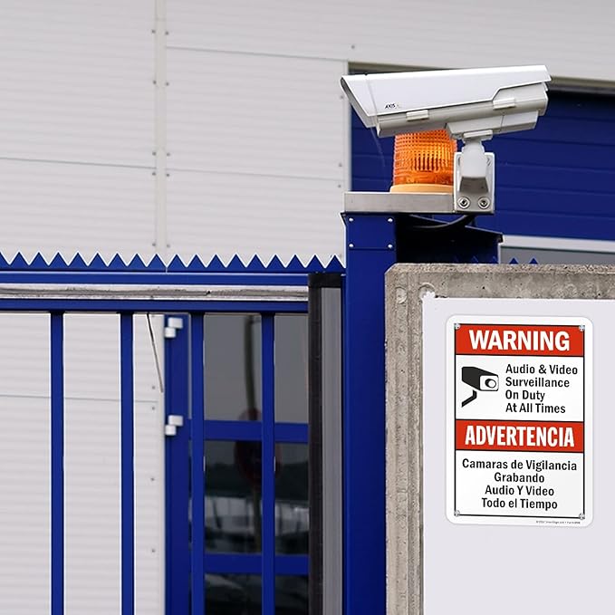SmartSign 10 x 7 inch “Warning - Audio & Video Surveillance On Duty At All Times” Bilingual Sign, Digitally Printed, 55 mil HDPE Plastic, Red, Black and White, Made in USA