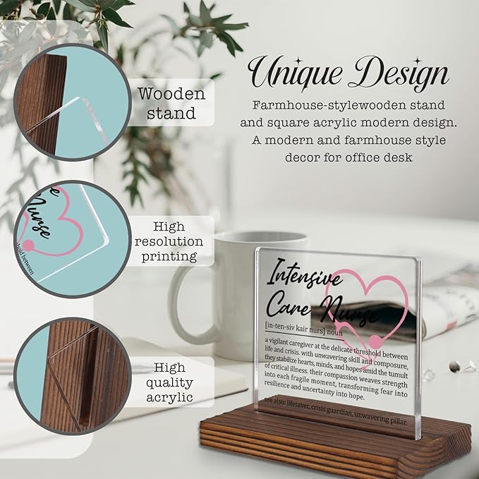 Intensive Care Nurse Gifts, Thank You Appreciation Gifts for ICU Nurses Week Graduation Birthday Christmas Critical Care Hospital Office Desk Decor Decorative Signs Plaque PA016