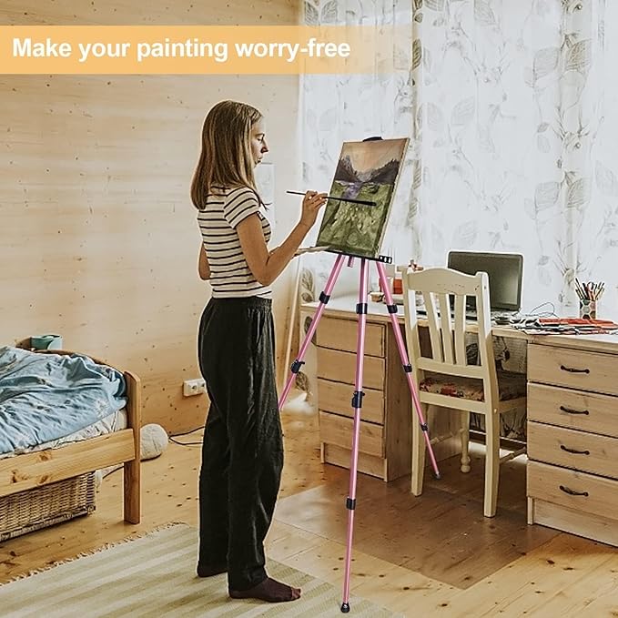 RRFTOK Art Easel Stand for Painting and Sign - Aluminum Adjustable Easels for Painting Canvases Height from 17 to 66 Inch,Carry Bag for Table-Top/Floor Drawing and Displaying.Gift for Women(Red).
