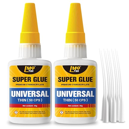 Super Glue Clear 60 Gram Liquid, All Purpose Superglue Instant Cyanoacrylate Adhesive for Plastic Ceramic Wood Leather Rubber Metal Glass Pla Shoe Sole Repair, Heavy Duty CA Oily Glue Strong Bonding