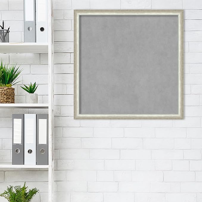 Amanti Art Silver Framed Magnetic Board 26x26 Medium Vision Board for use with Magnets, 100% Metal Sheet to Display Items as Office Decor or for Home Organization in mudroom, Kitchen or Kids Room