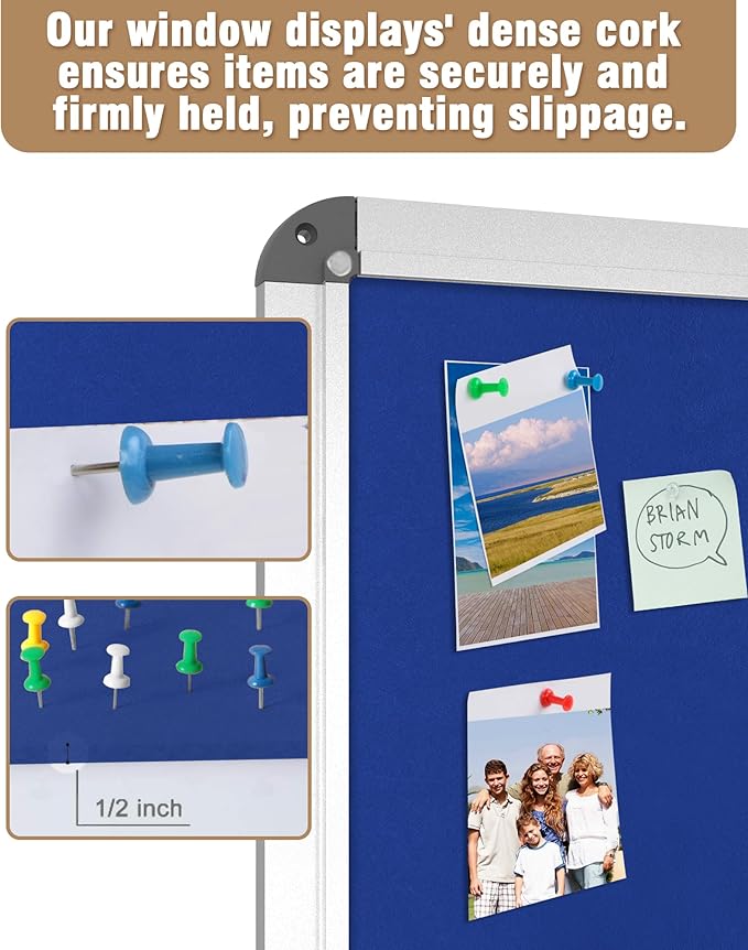 Mifuro 38"x38" Enclosed Bulletin Board, Lockable Weather-Resistant Aluminum Cork Noticeboard for School & Office, Silver Frame w/Blue Flet