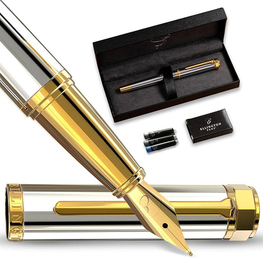Ellington Pens Luxury Fountain Pen Set - Smooth Fine Nib - Includes 3 Ink Cartridges, Refillable Ink Converter, Gift Box - Fountain Pens For Writing, Calligraphy, Journaling (The Presidential Oath)