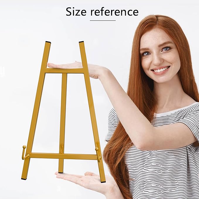 GALAGLAM Table Top Easels for Display, Metal Small Easel Stand for Display Tripod Art Picture Mirror Modern Plate Holder Floor Stands for Display Book Photo Wedding Sign(Gold)