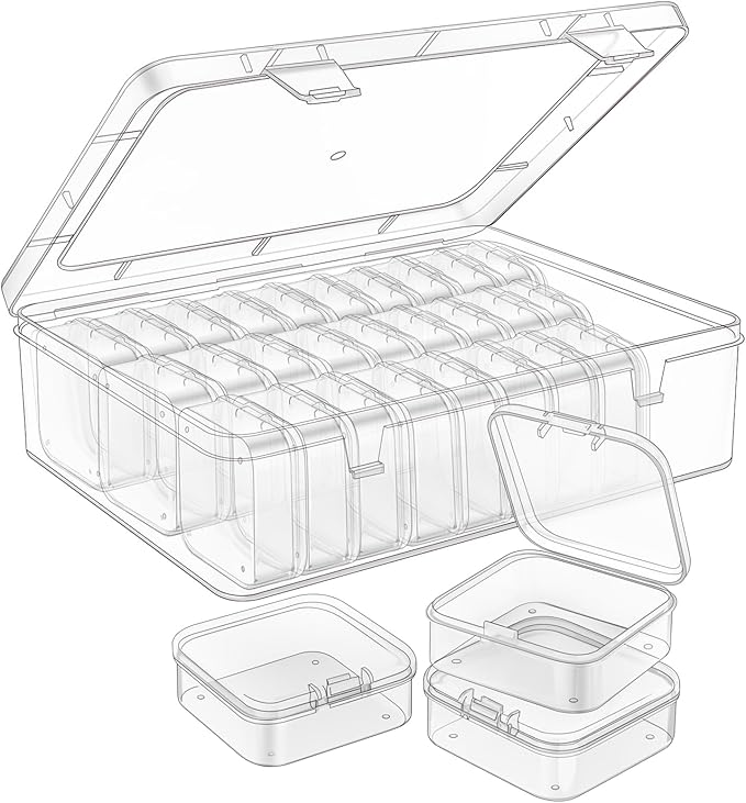 Mathtoxyz Bead Organizer Box, 31Pcs Small Beads Organizers and Storage Plastic Cases Mini Clear Dimond Storage Containers Boxes with Hinged Lid and Rectangle for Bracelet Making DIY Jewelry Craft Nail