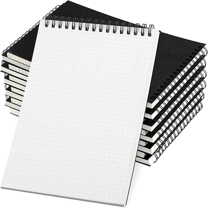 Engrowtic Dot Grid Notebook Top Spiral Notebook A5 Size Bullet Dotted Paper Hardcover Dot Journal 8.3''x 5.8'' 140 Pages Spiral Notepads for Sketching Drawing Writing School Office(Black,6 Pcs)