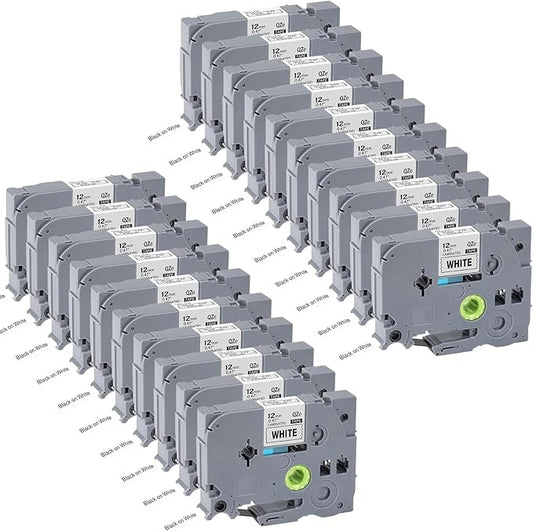 20pack 12mm 0.47'' TZe TZ Tape Laminated White Label Maker Tape Replacement for Brother P Touch Label Tape TZe-231 TZe231 Compatible with Brother PT-D210 PT-D220 PT-H110 PT-D410 PT-P710BT