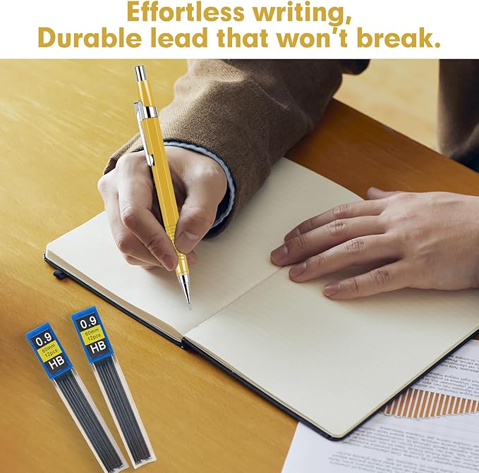 feelake 8 PCS Metal Mechanical Pencil,Durable 0.9mm Drafting Pencil,Comes With 8 PCS of 9 mm lead pencil refills, Pencils Mechanical For Writing,Drawing & Gifting